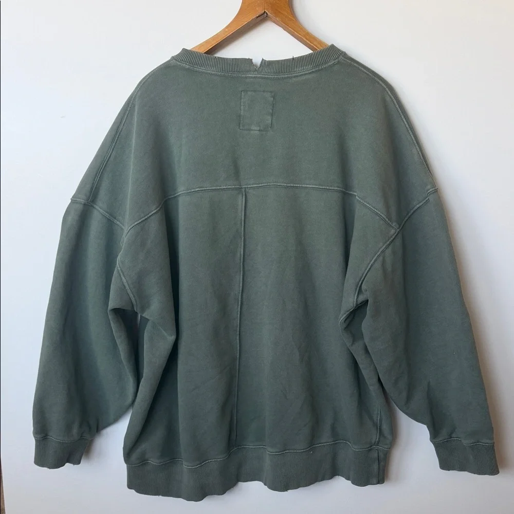 Aerie Oversized Crewneck Sweatshirt Olive Green Distressed Hem XL - Picture 7 of 7